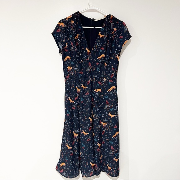 eShakti Wayward Fancies Fox Floral Print Crepe Banded Empire Dress size small/4 - Picture 8 of 8
